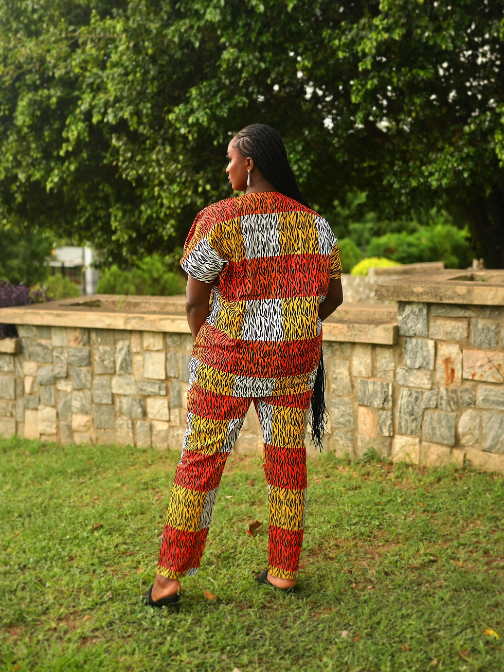 Thumbnail: Ankara Print Loose Fit Blue Top and ruched front Bodice with String