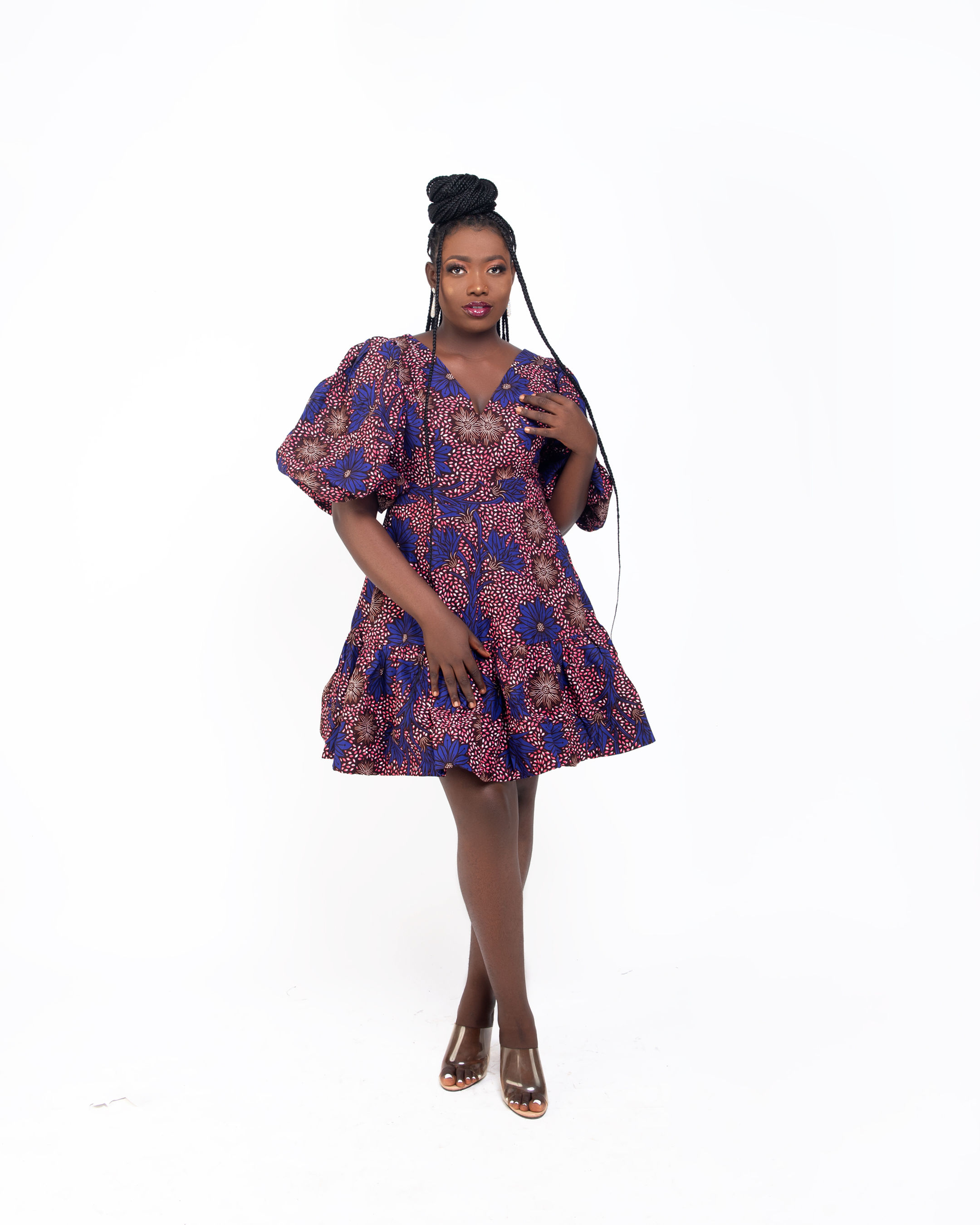 African print fit and flare dress