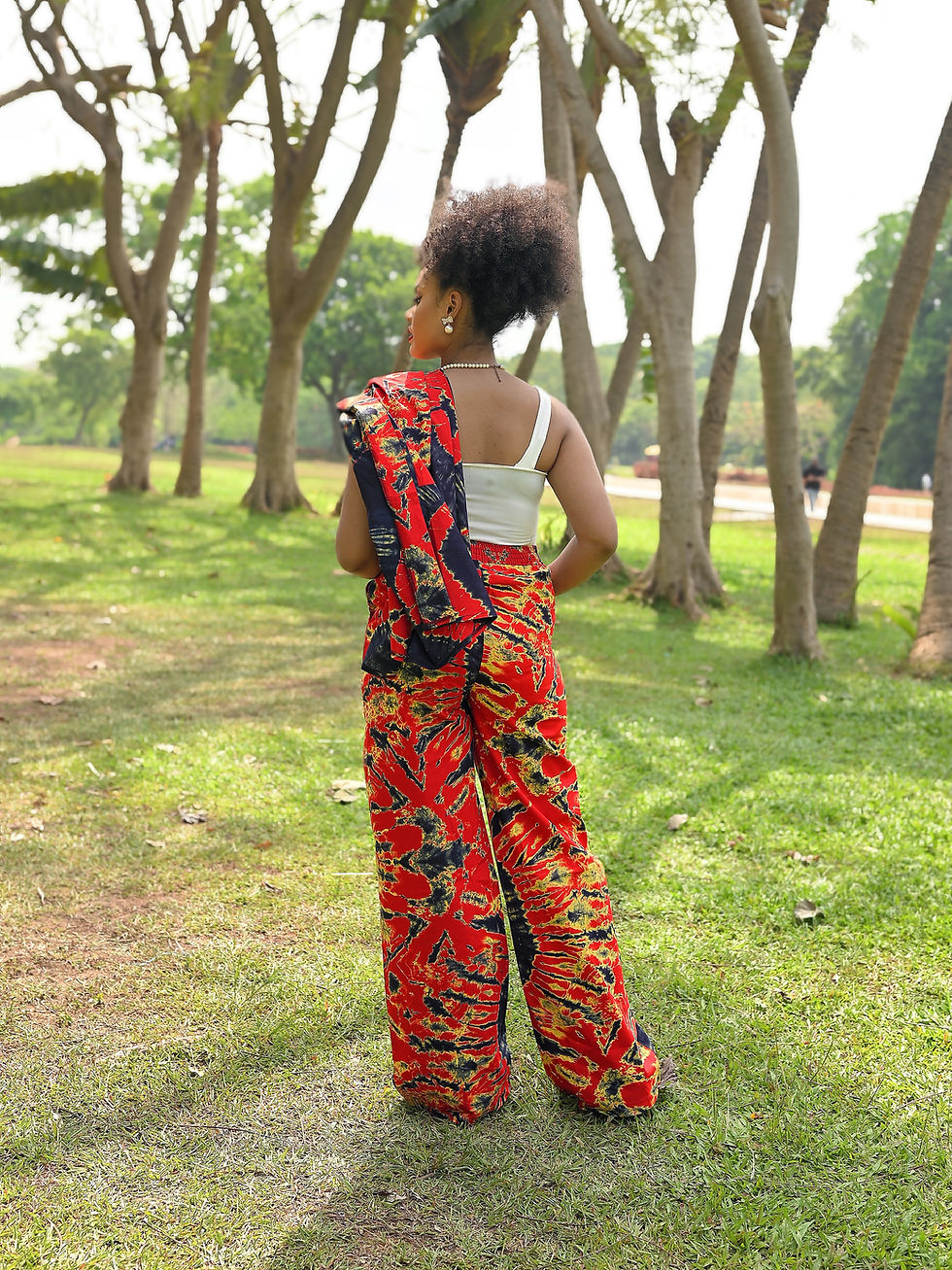 Thumbnail: African Kitenge Wide Leg Trousers with Elastic in back waistband