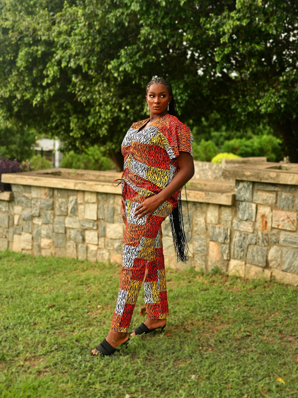 Thumbnail: Kitenge Blue Loose Fit Top and ruched front Bodice with String