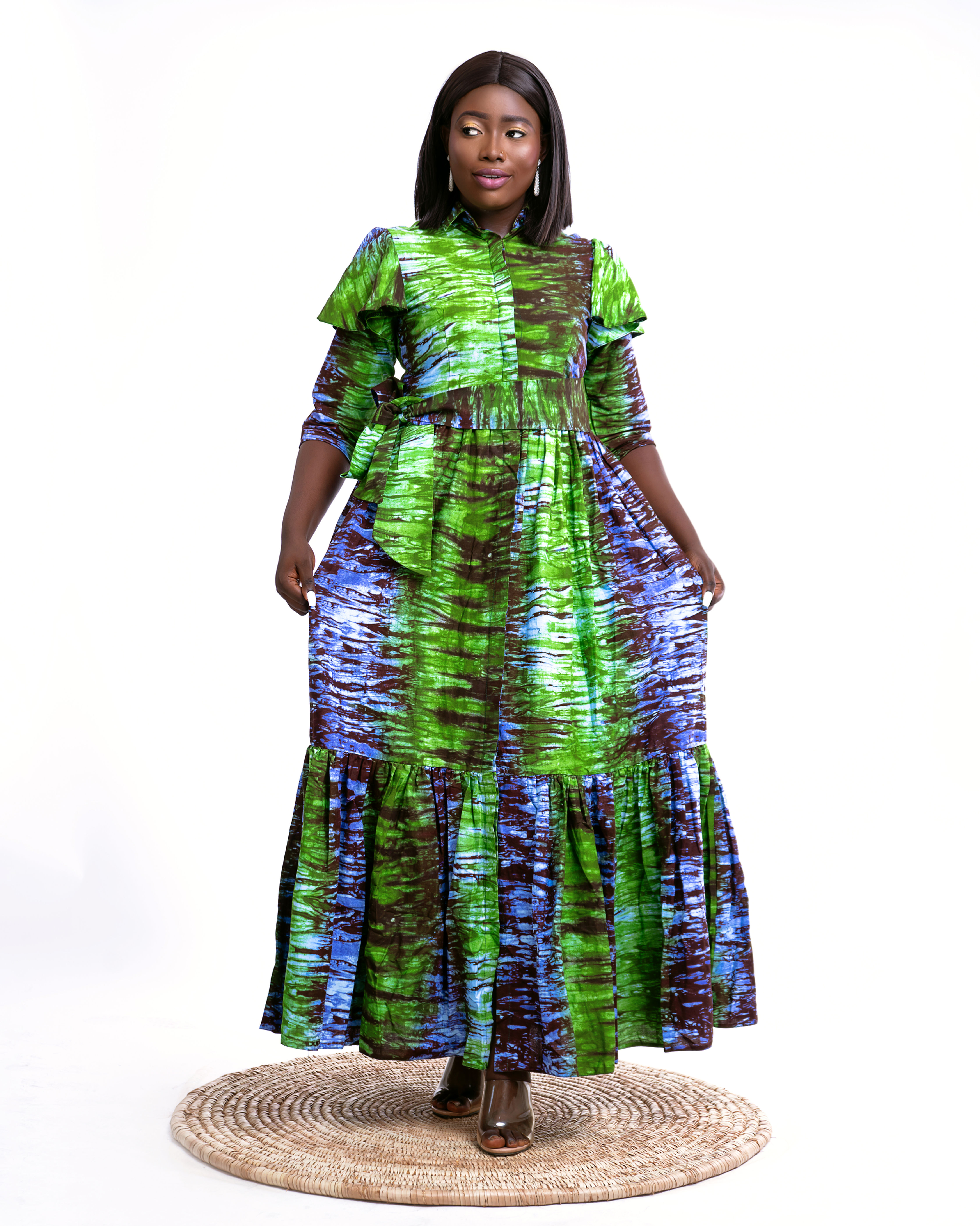 African Print Maxi Shirt Dress - Anike