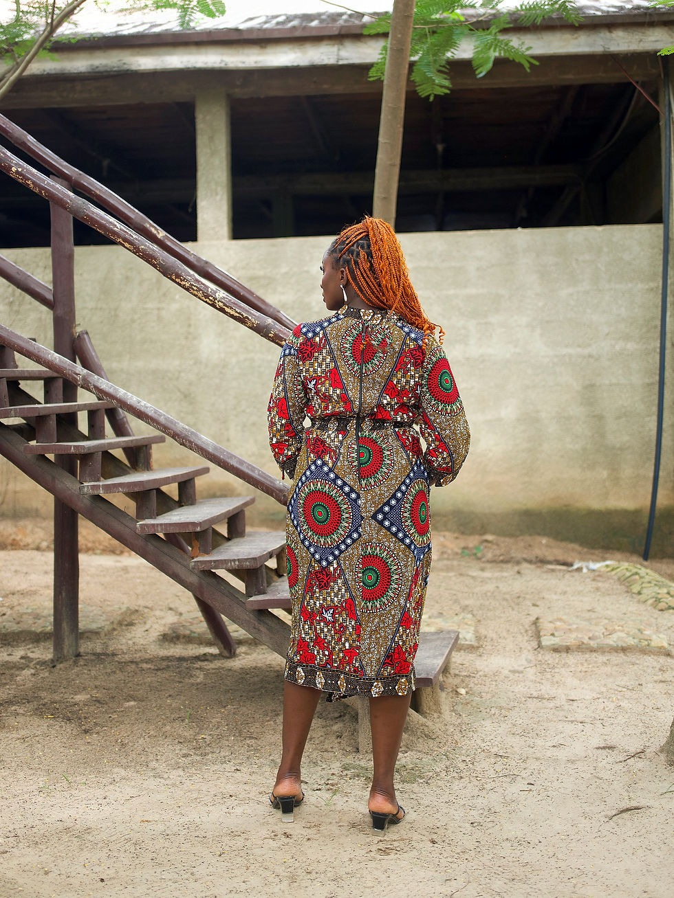 Thumbnail: Elegant African print side ruffles dress – modern Afrocentric style