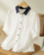 Korean White Cotton Blouse with Navy Collar – The Natural Life Singapore