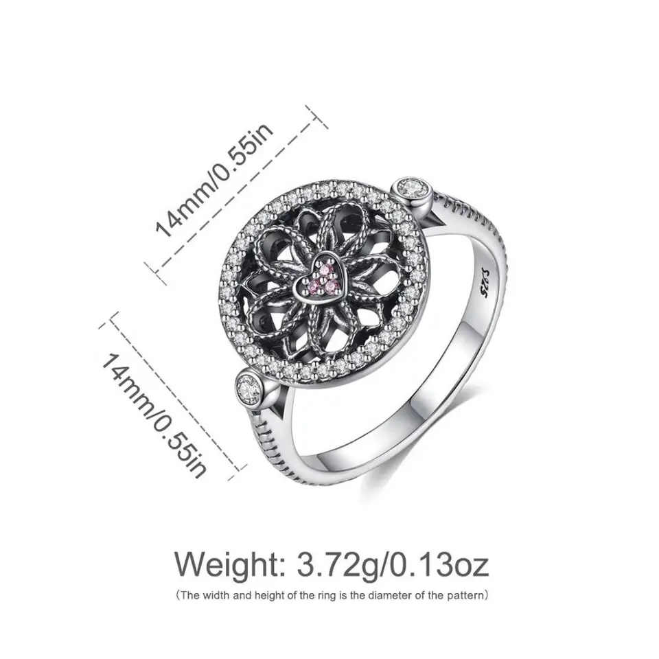 925 Sterling Silver Pink Heart Cubic Zirconia Pendant Rings
