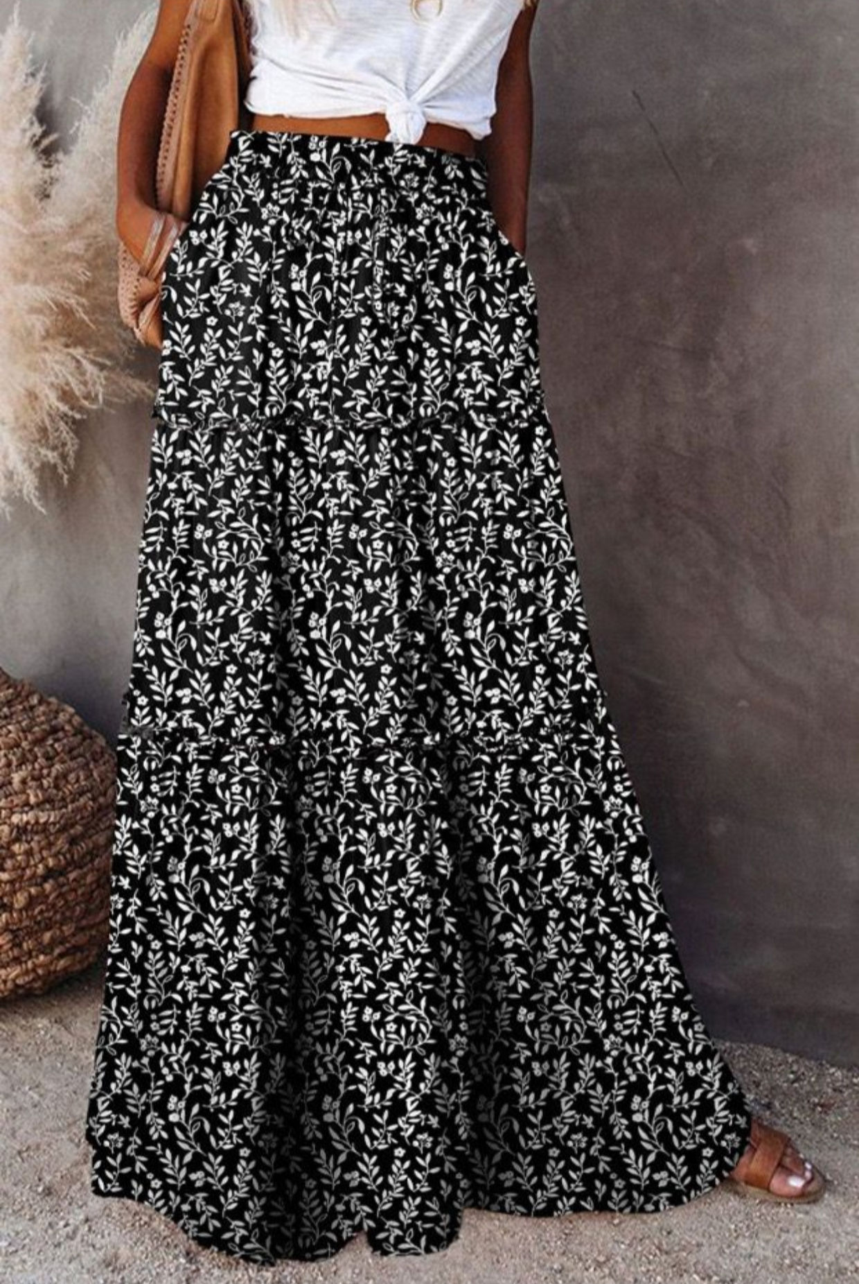 Black Floral Maxi Skirt women The Natural Life Singapore