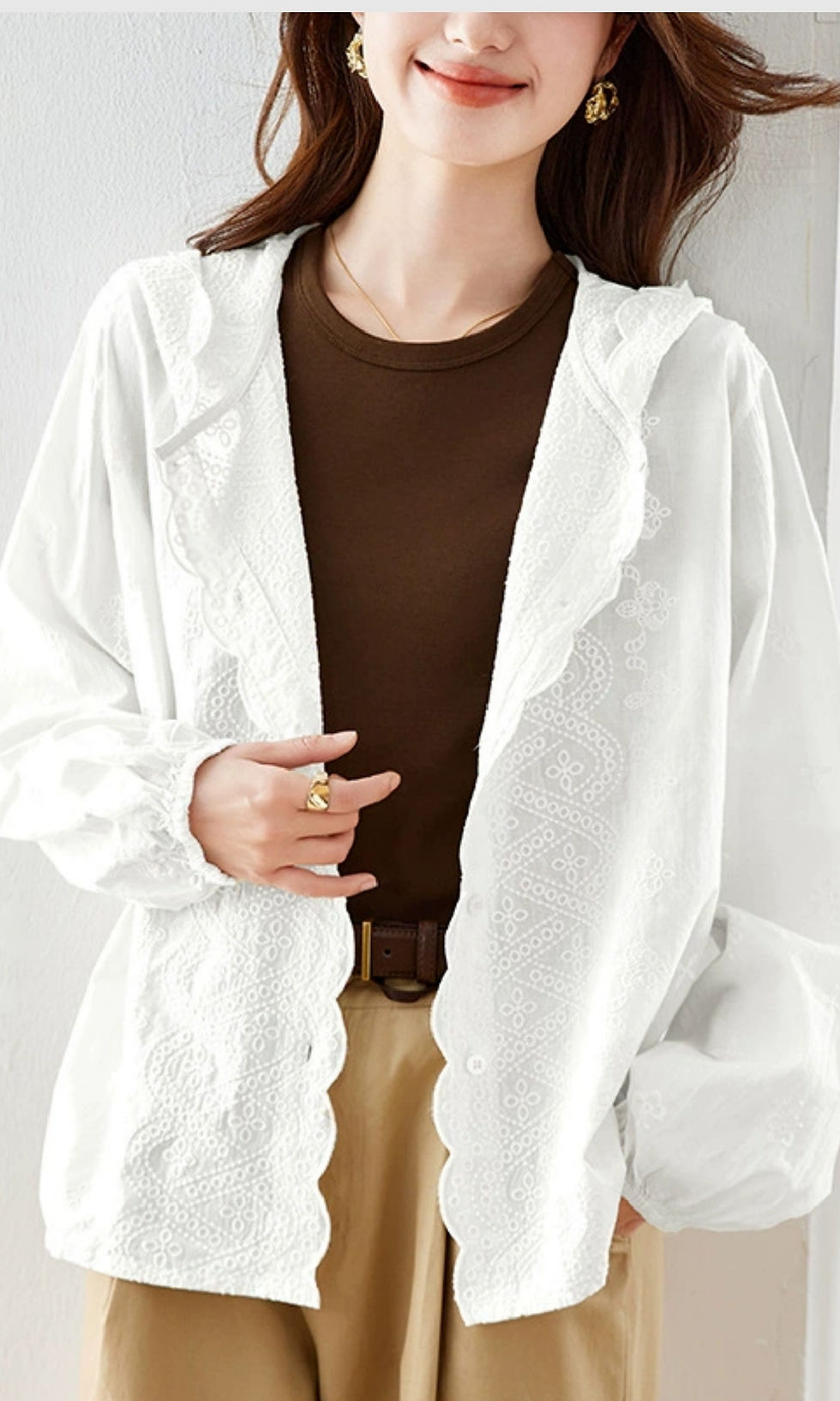 Korean Style Embroidered Cotton Hoodie white – The Natural Life Singapore