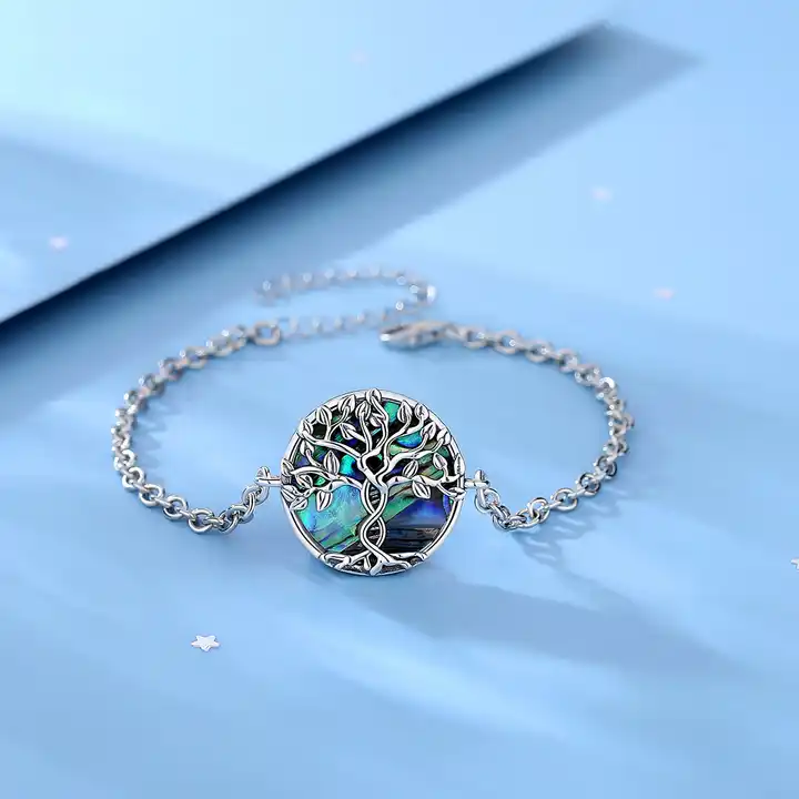 Tree of Life Abalone Shell Pearl Bracelet 925 Sterling Silver