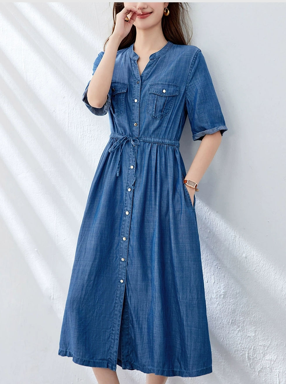 Korean Lyocell Denim-Look Midi Dress – The Natural Life Singapore