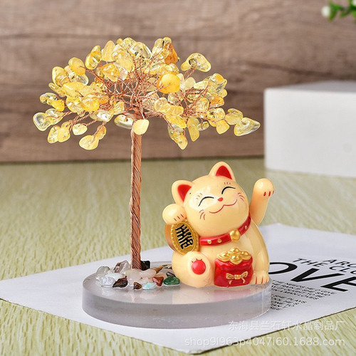 Citrine Crystal Money Tree with Lucky Maneki-Neko – The Natural