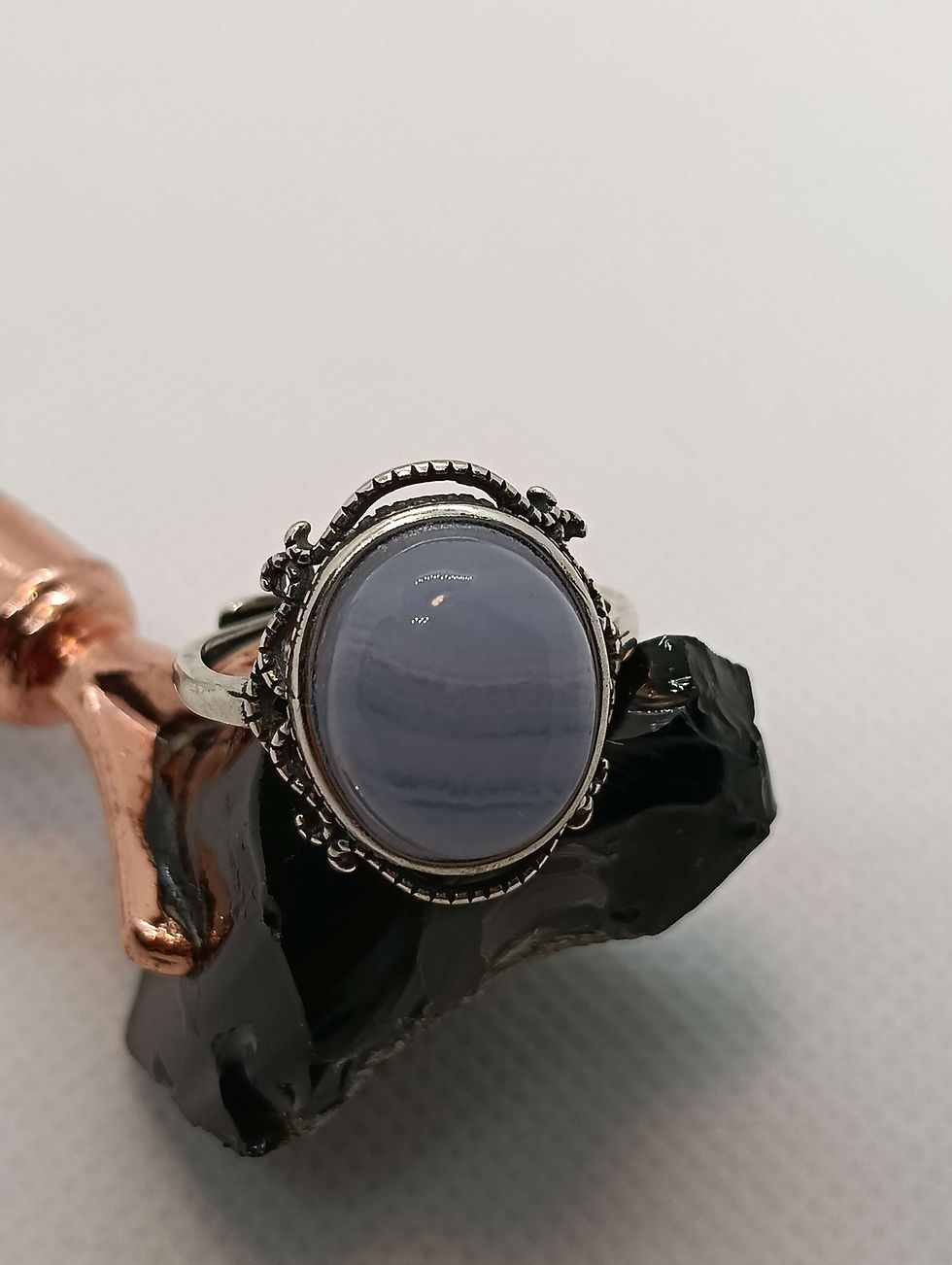 Thumbnail: Blue Lace Agate Ring 925 Silver – Adjustable & Elegant | The Natural Life Singapore
