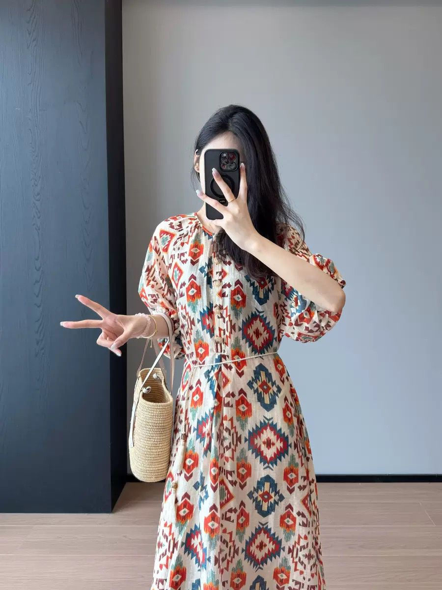 Thumbnail: Boho Print Dress Lyocell Tencel Hemp Blend The Natural Life Singapore