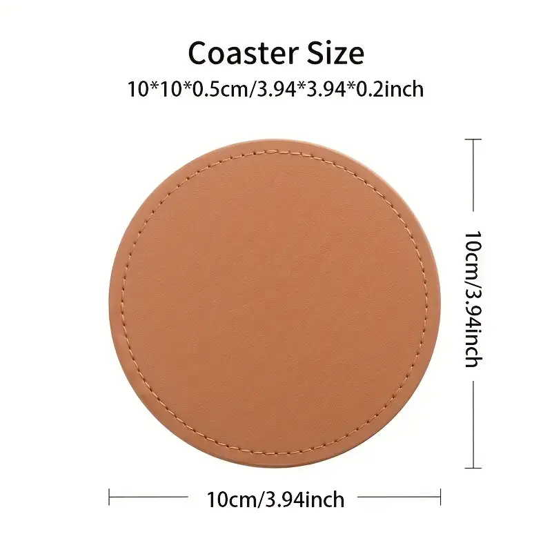 Thumbnail: 6 Leather Coasters with Metal Holder and Cork Base