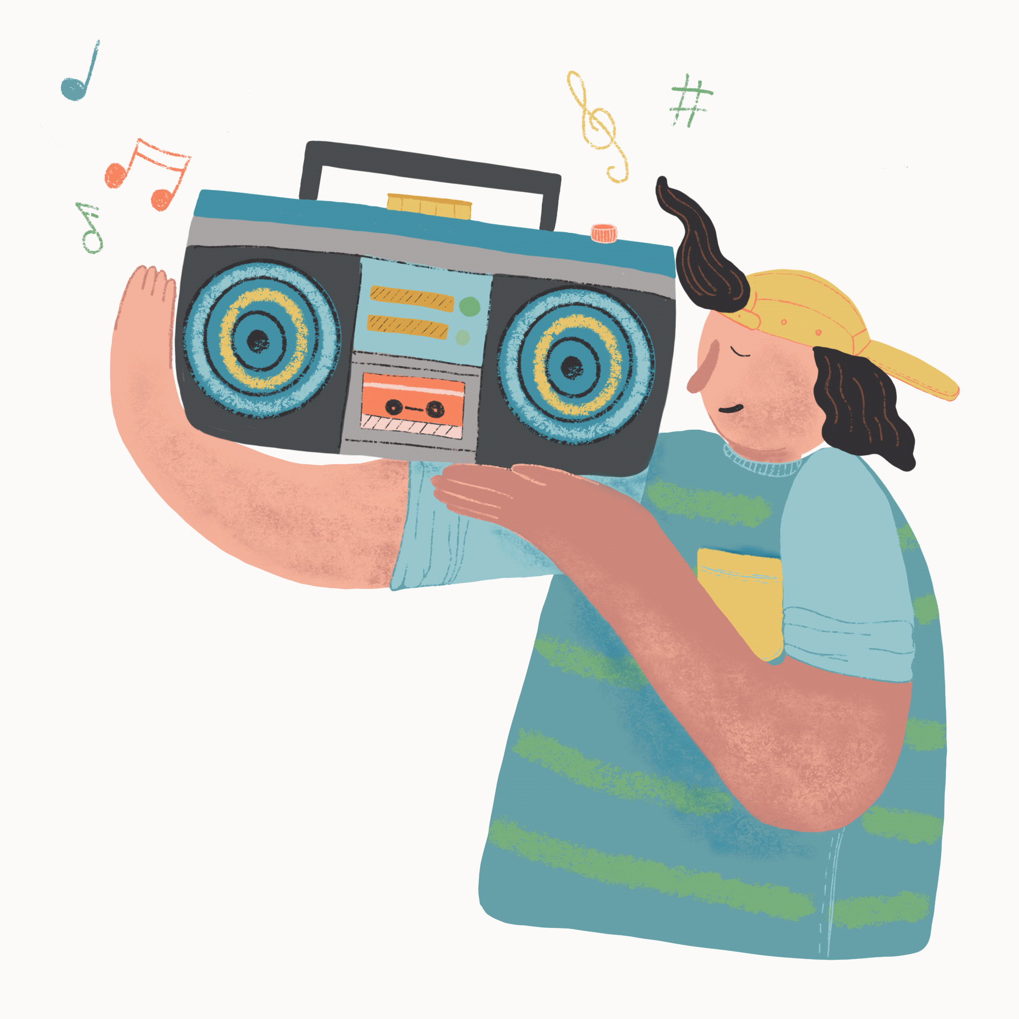 A man with a beatbox listening to music created by Lisa Mellows