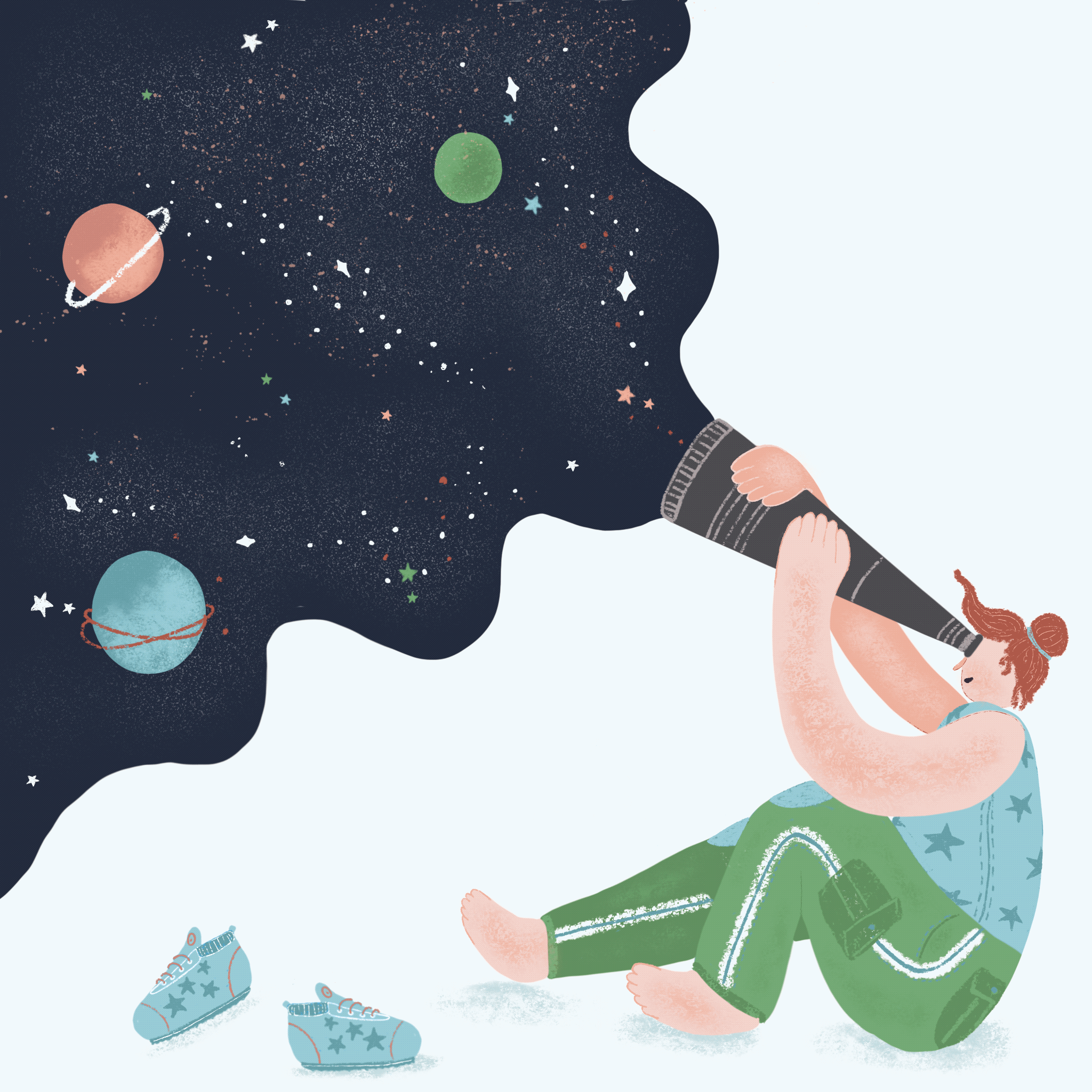 A person looking through a telescope and admiring the night sky created by Lisa Mellows