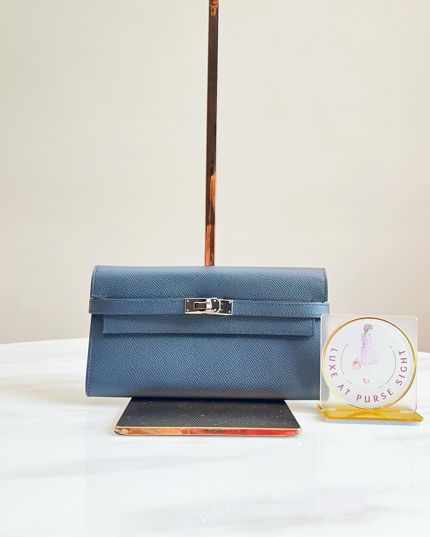 Hermes Kelly Long Wallet Navy Blue PHW