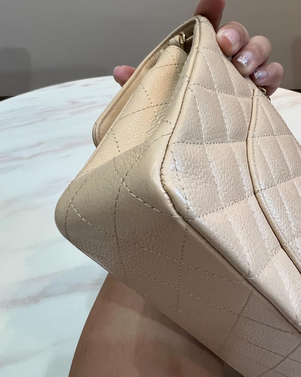 Thumbnail: Chanel Classic Medium Flap Quilted Beige Caviar GHW