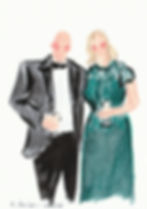 Live illustration of a couple in formal evening wear.