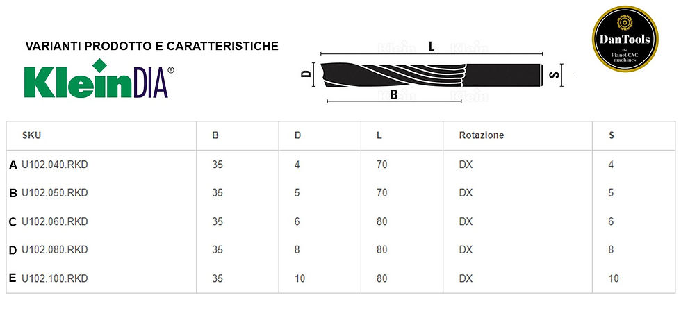 Miniatura: FRESE HW INTEGRALE ELICA DESTRA Z=1 KleinDIA®