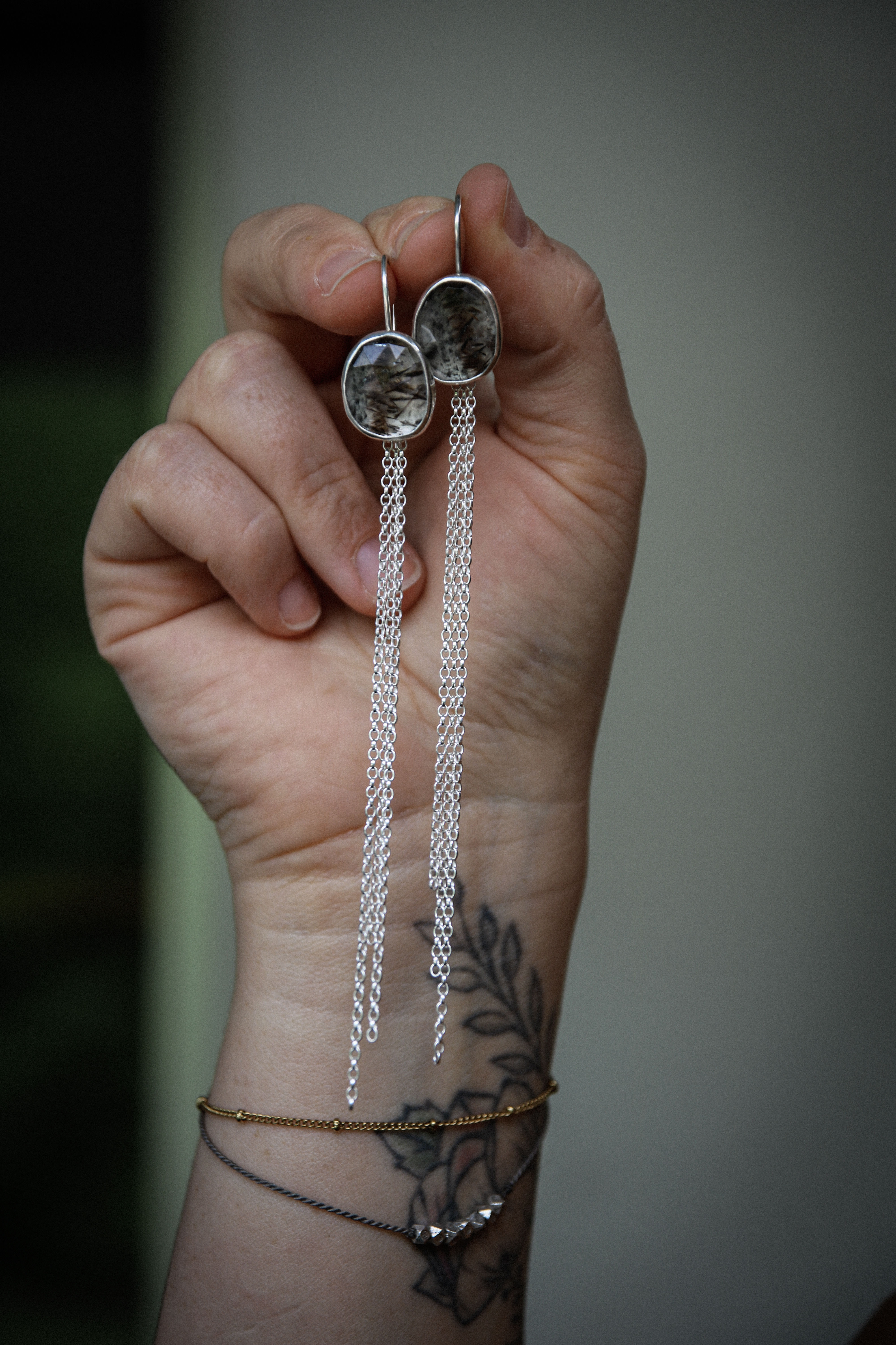 Ohrringe mit Herkimer Diamond und abnehmbarer Quaste