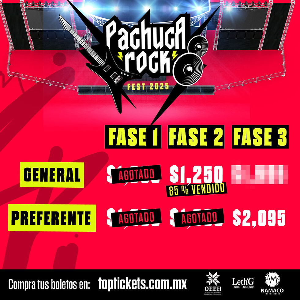 Los boletos ya se encuentran en fase 2 para general y fase 3 para preferente/ Fotografía Pachuca Rock Fest