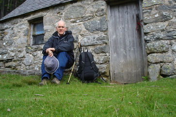 Peter outside the bothy in Glenesk