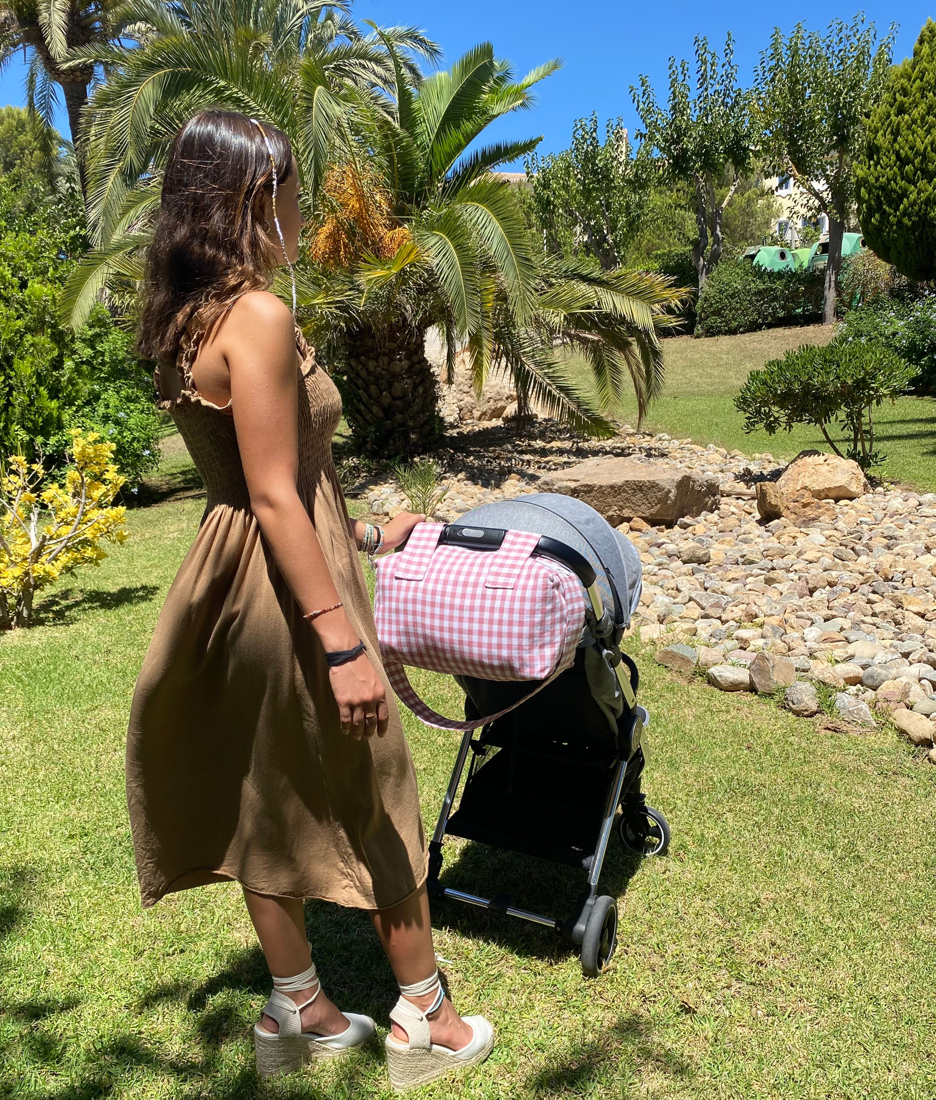 Bolso de carro para bebé pocket vichy rosa