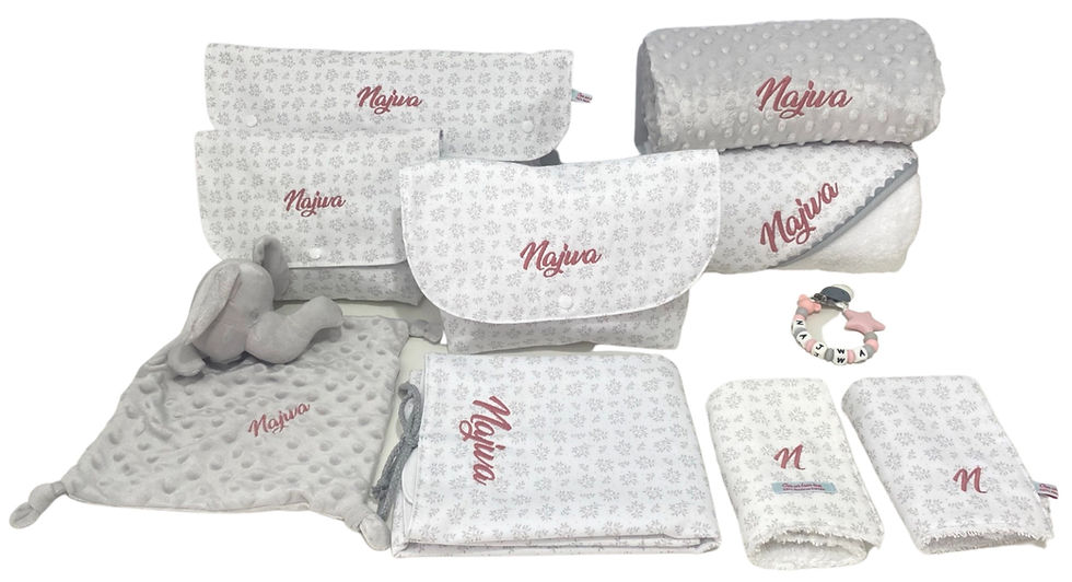 Canastilla recién nacido personalizada flor de campo gris