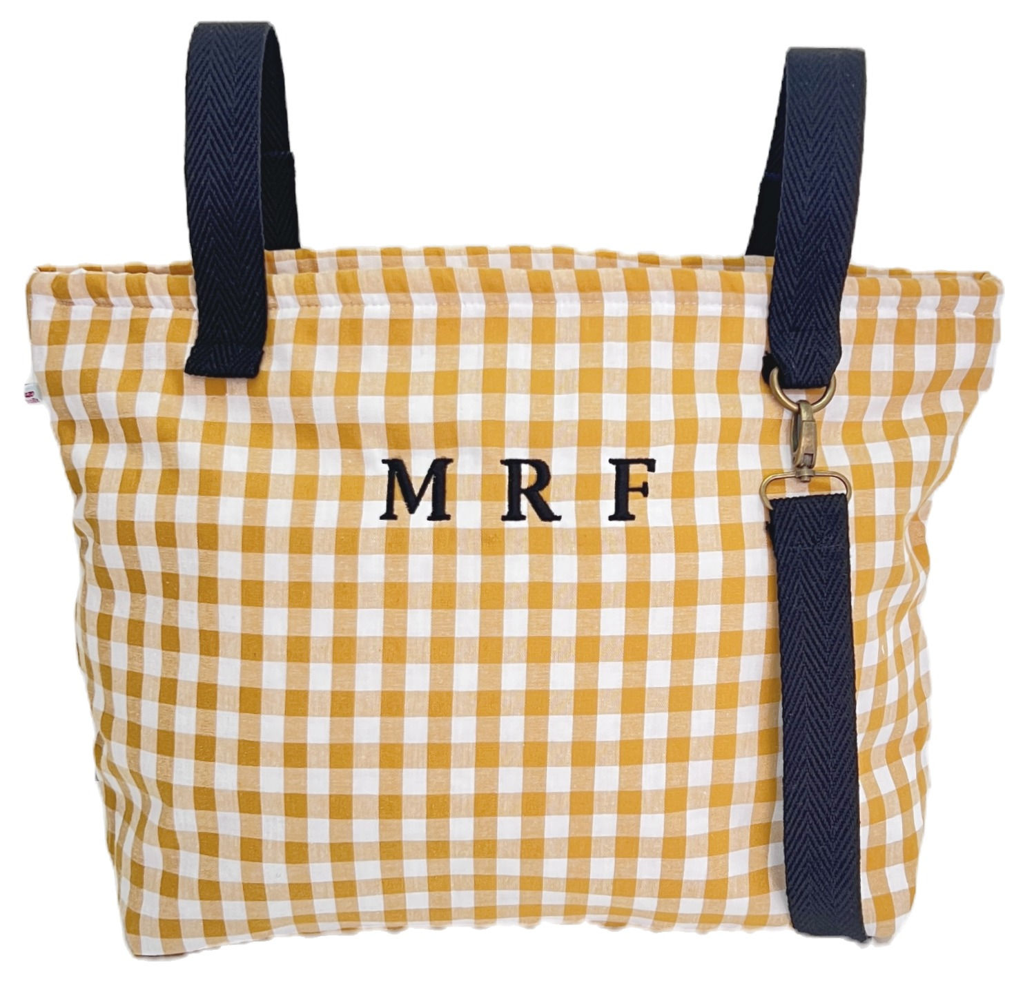 Bolso de carro para bebé personalizado vichy mostaza