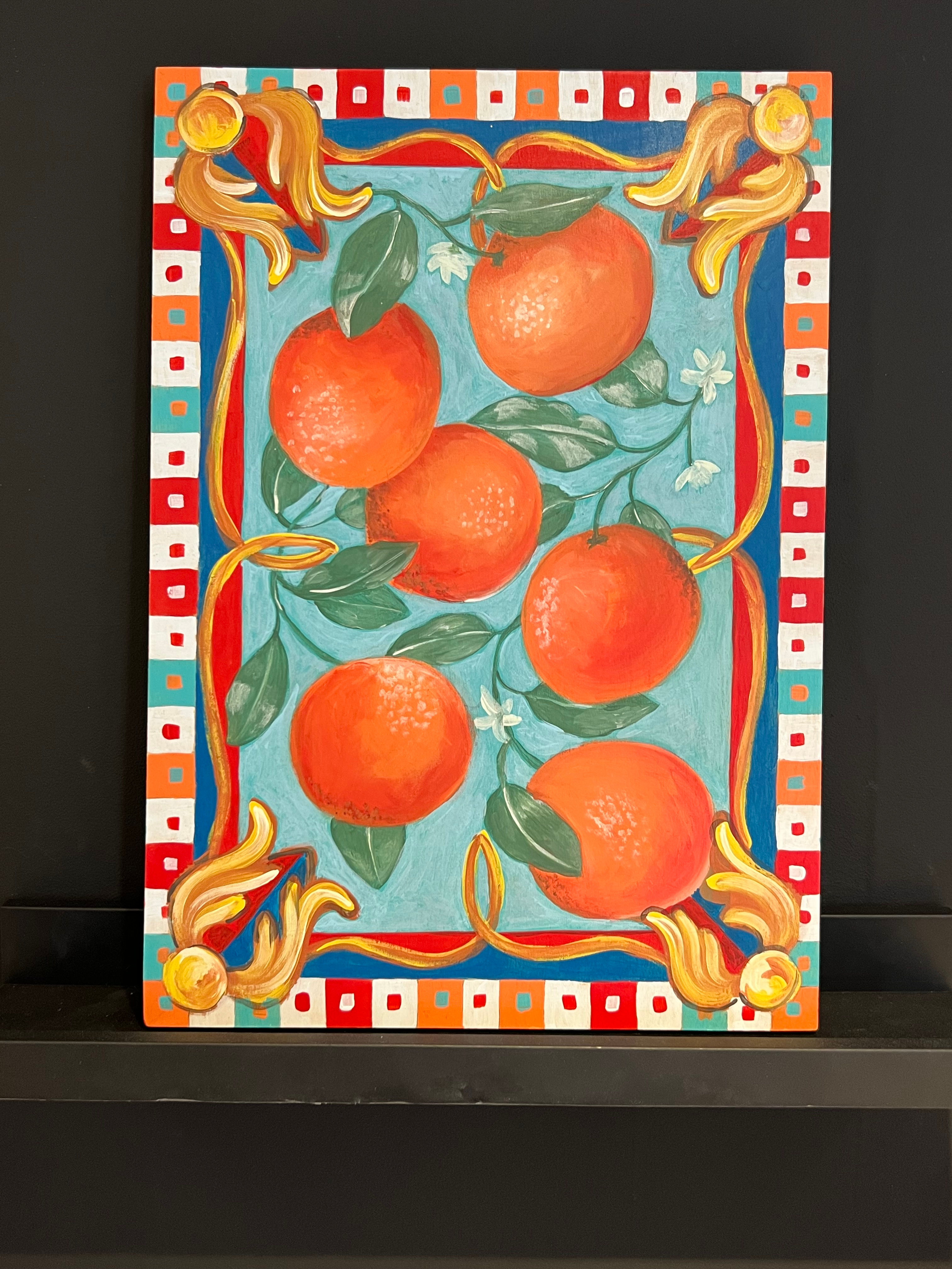 Hand-painted wooden panel - Oranges