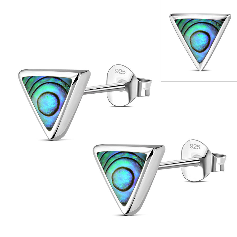 Abalone Shell Triangle Silver Stud Earrings
