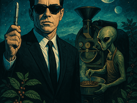 Men In Black and Alien roasting coffee