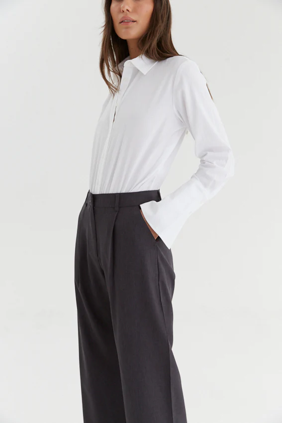 Minimal white button-down shirt in soft cotton by Miew