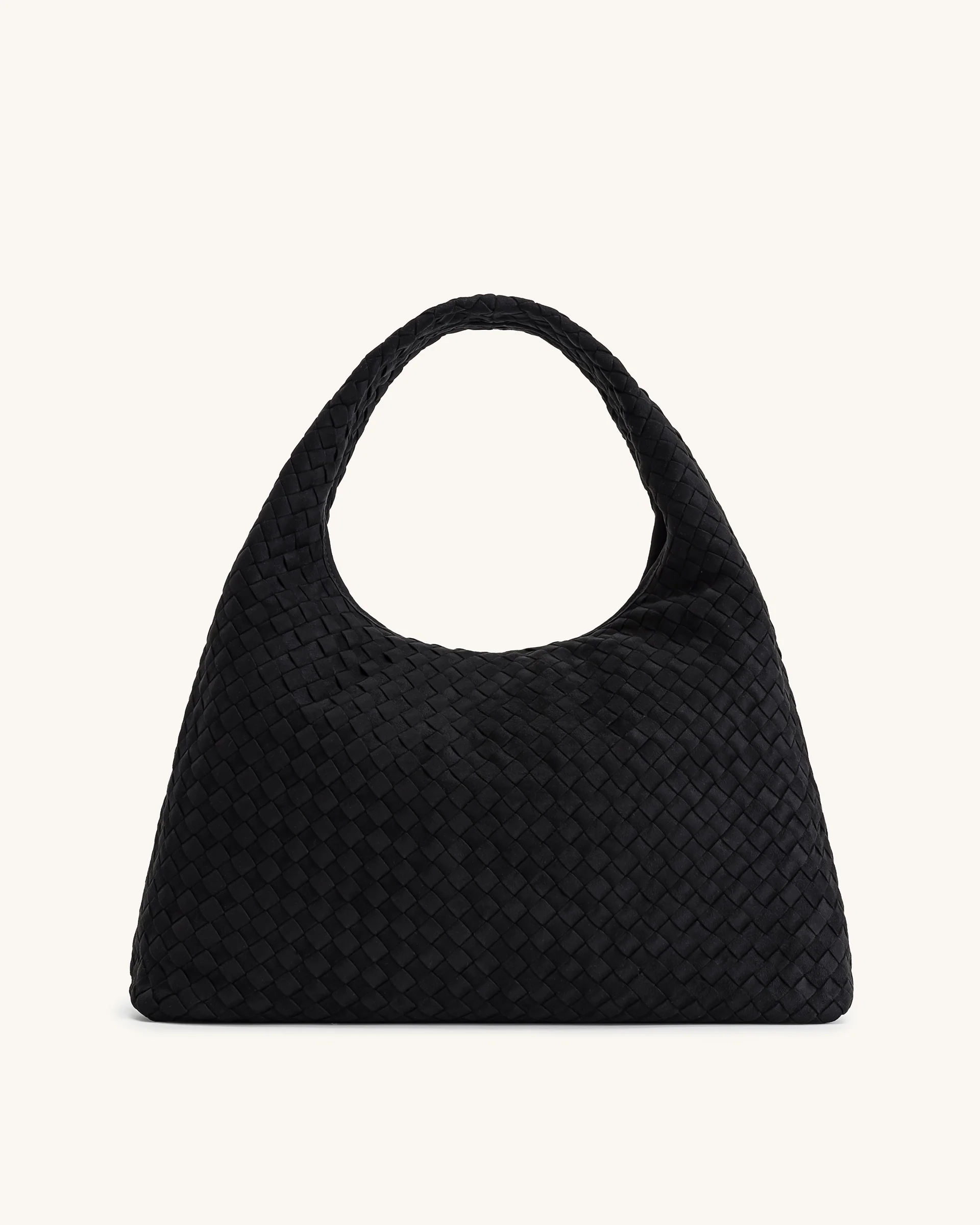 black Faux Suede Woven Shoulder Bag