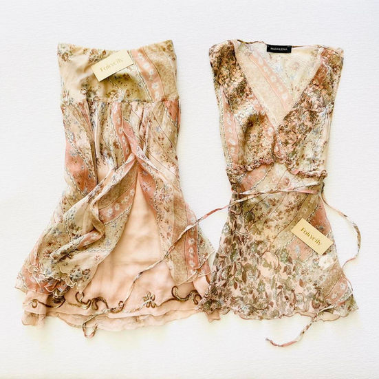 RARE 90’s Vintage Italian designer 100% SILK fairycore asymmetrical skirt & top set 😍 with sequins embellishments. A rare stunning set! Skirt double lined, top see through requires a vest under!
