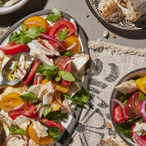 TOMATO SALAD with POACHED HALIBUT & MINT