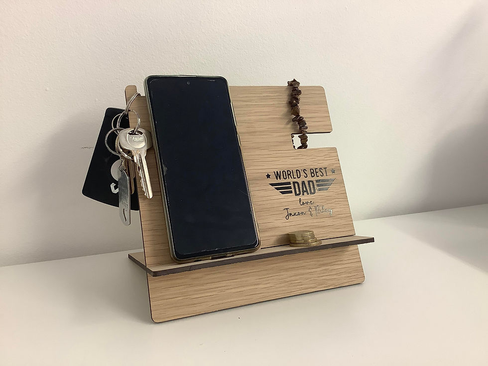Thumbnail: Personalised Oak Veneer Accessory Stand | Dad's Tech Organiser | Desk tidy