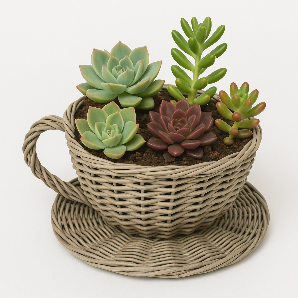 Antique Wash Tea Cup Planter Basket - Gardening Baskets