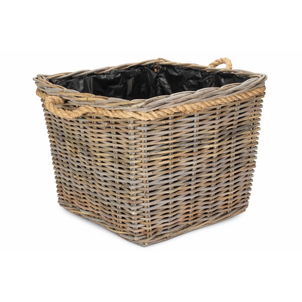 Thumbnail: Large Square Tapered Rope Handled Rattan Planter With Plastic Lining