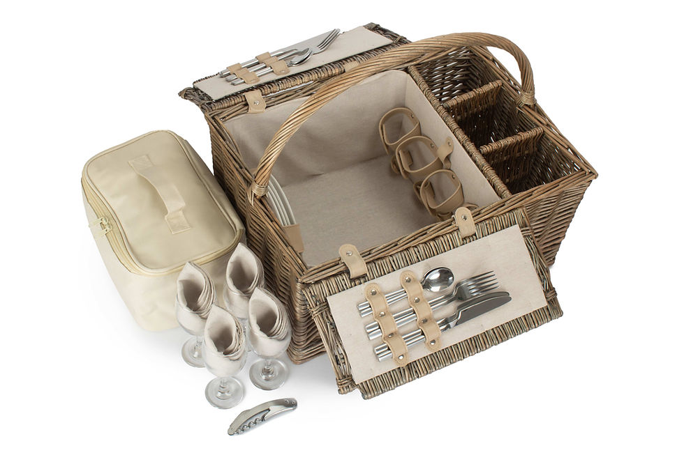 Thumbnail: The Richmond Antique Wash Lidded 4 Person Fitted Willow Hamper