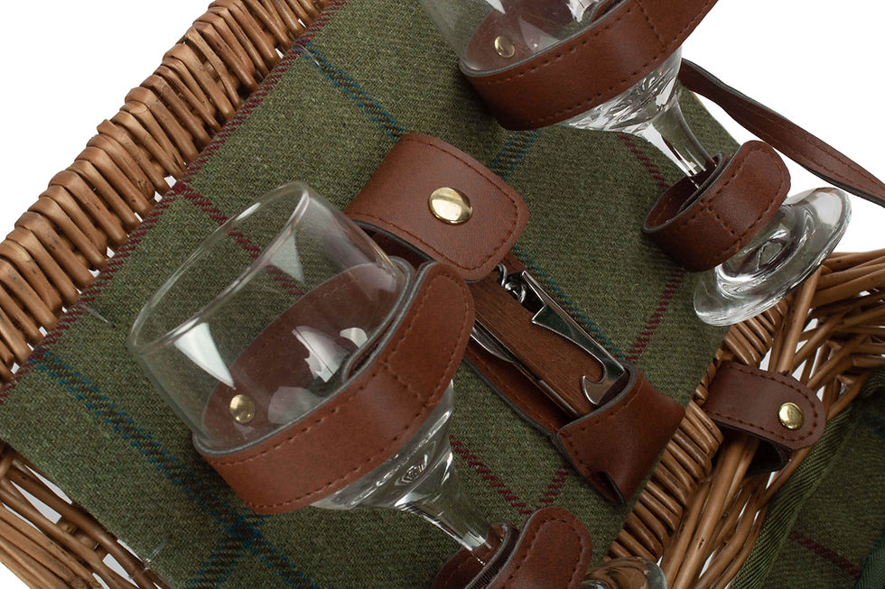 Thumbnail: 2 Person Green Tweed Double Lidded Willow Picnic Hamper
