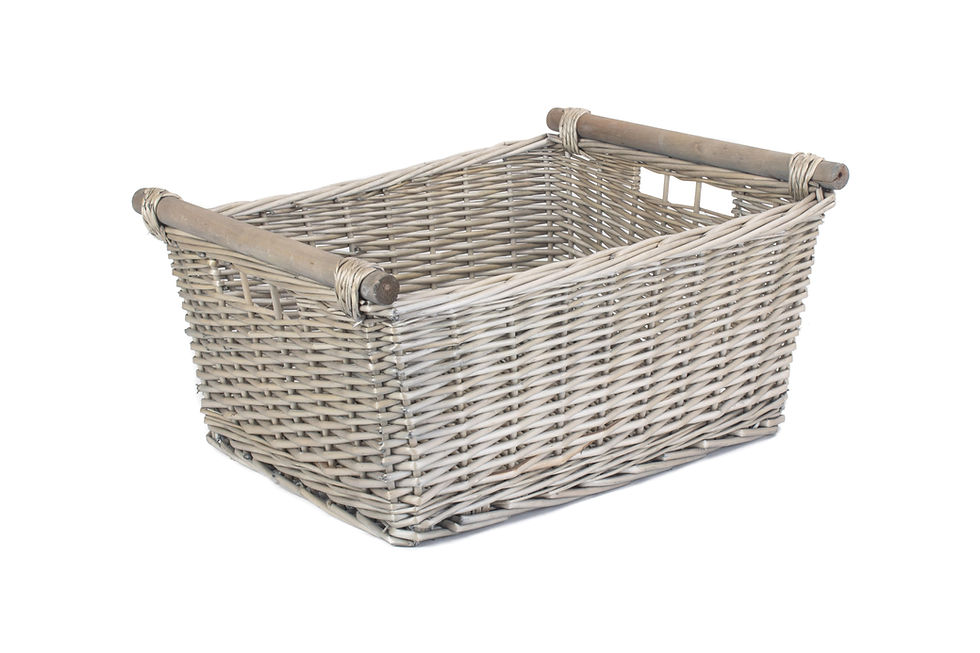 Thumbnail: Extra Large Antique Wash Wooden Handled Log Storage Basket
