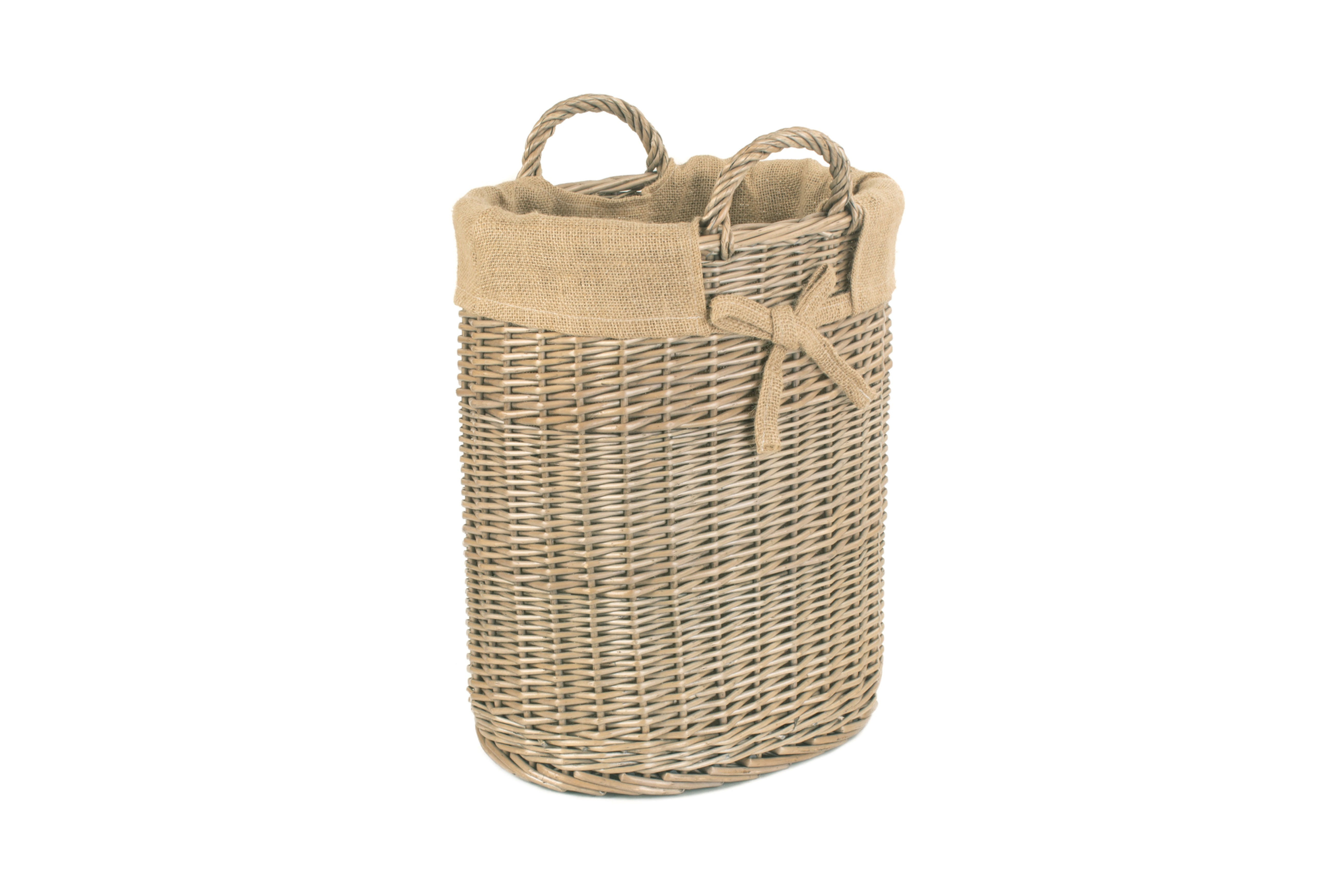 Small Oval Willow Log Storage Basket with Removable Lining
