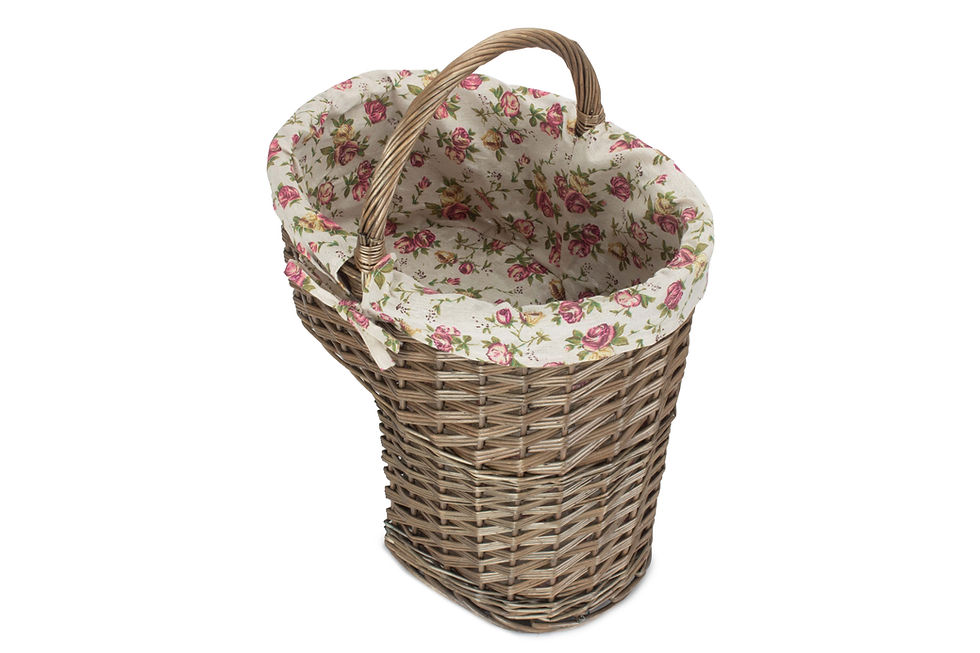 Thumbnail: Antique Wash Willow Stair Basket with Garden Rose Lining  - Basket for Stairs/Steps