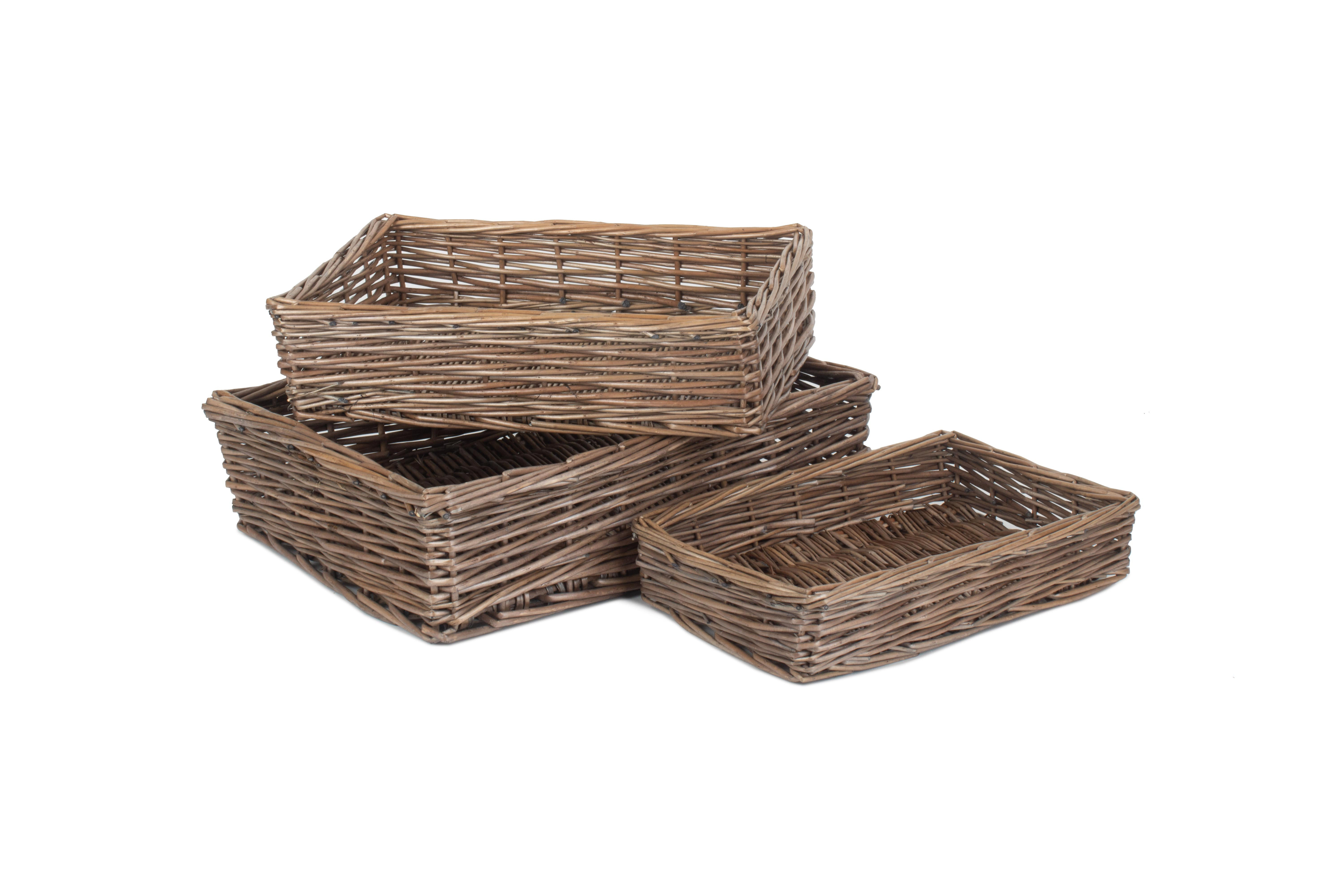 Antique Wash Willow Rectangular Straight Sided Hamper Packing Tray