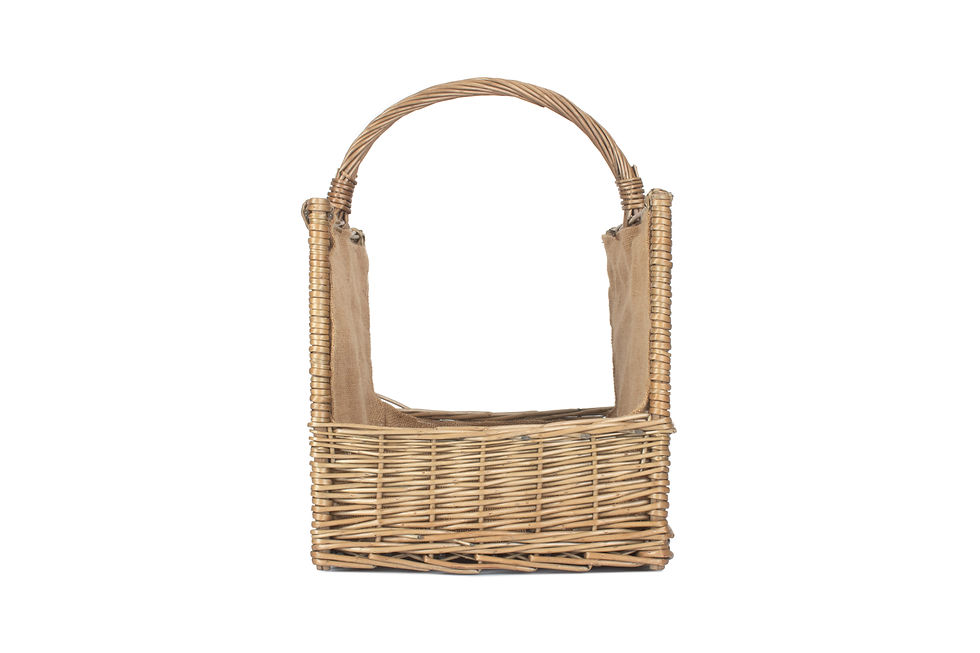 Thumbnail: Antique Wash Willow Open End Log Storage Basket - Hessian Lining