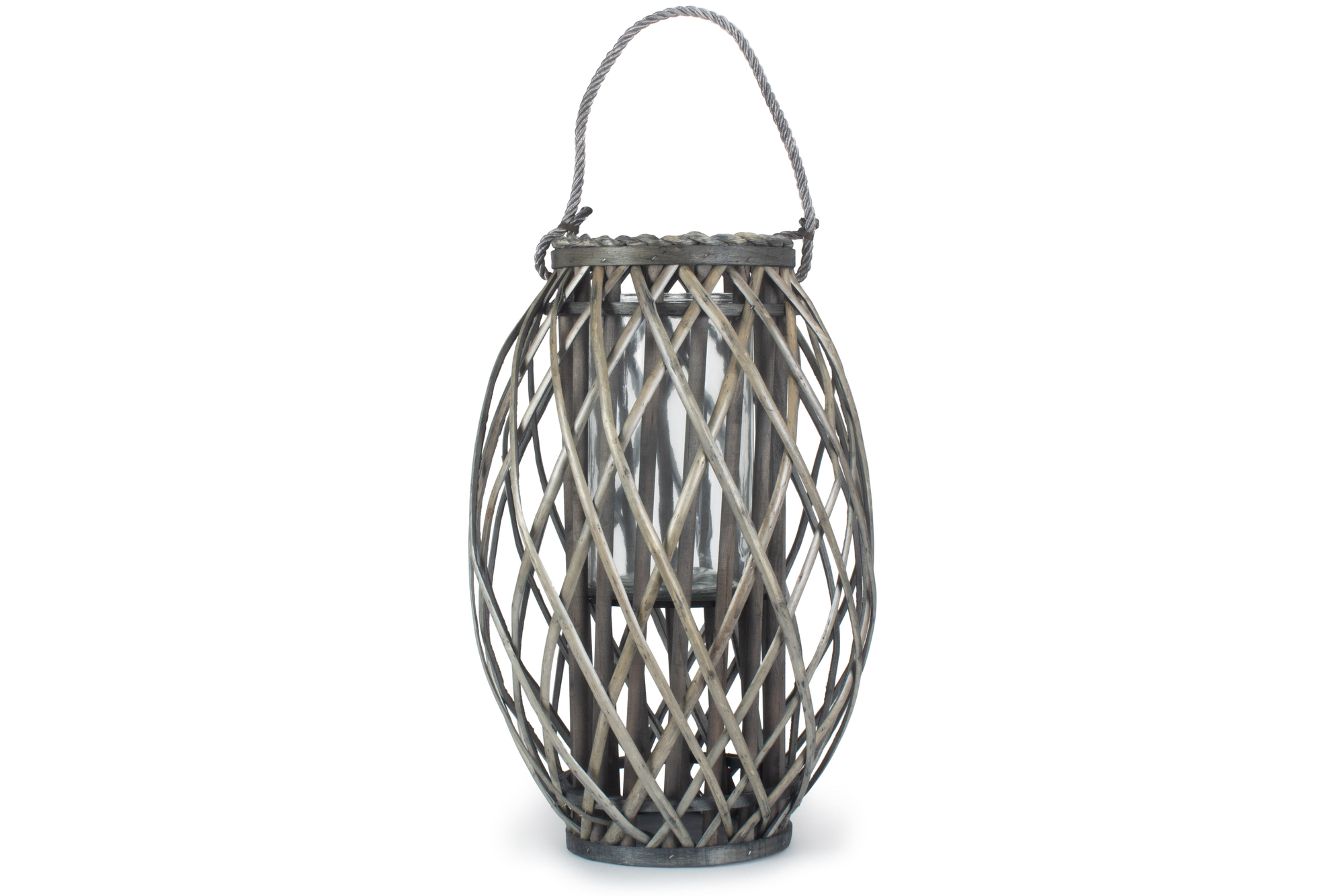 Large Grey Wash Willow Candle Lantern