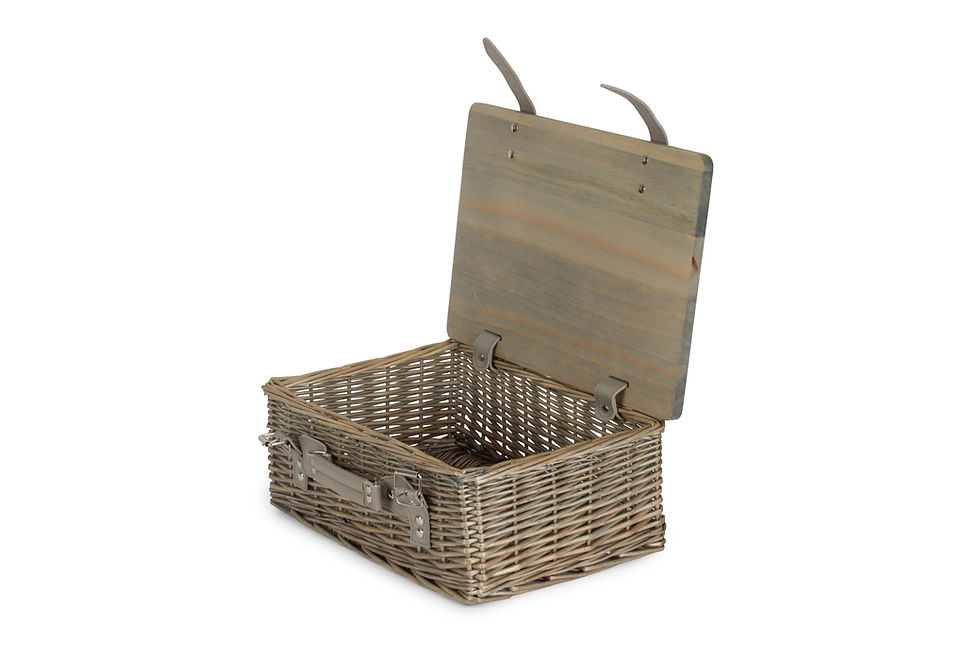 Thumbnail: 14" - 20" Full Antique Willow Hamper with Wooden Lid - Empty Willow Hamper Basket
