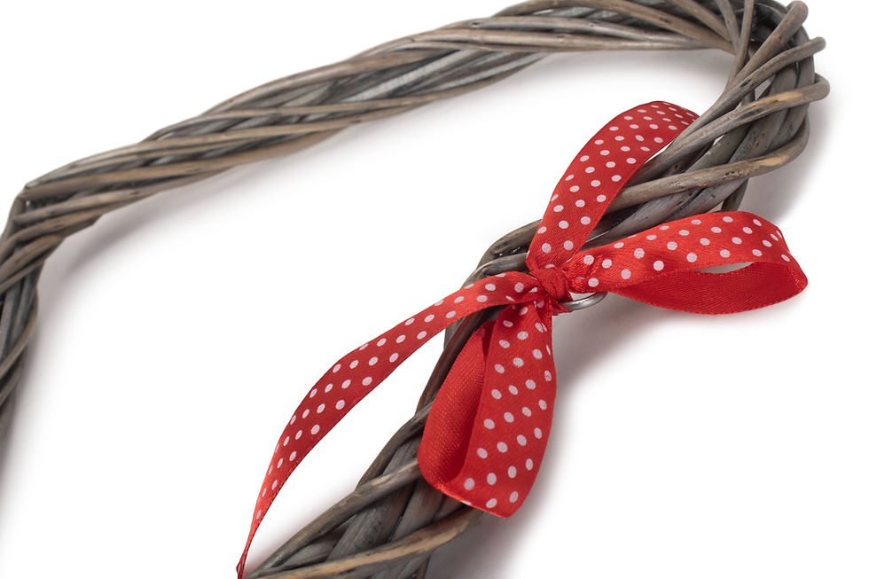 Slim Heart Willow Wreath With Red Spotty Ribbon
