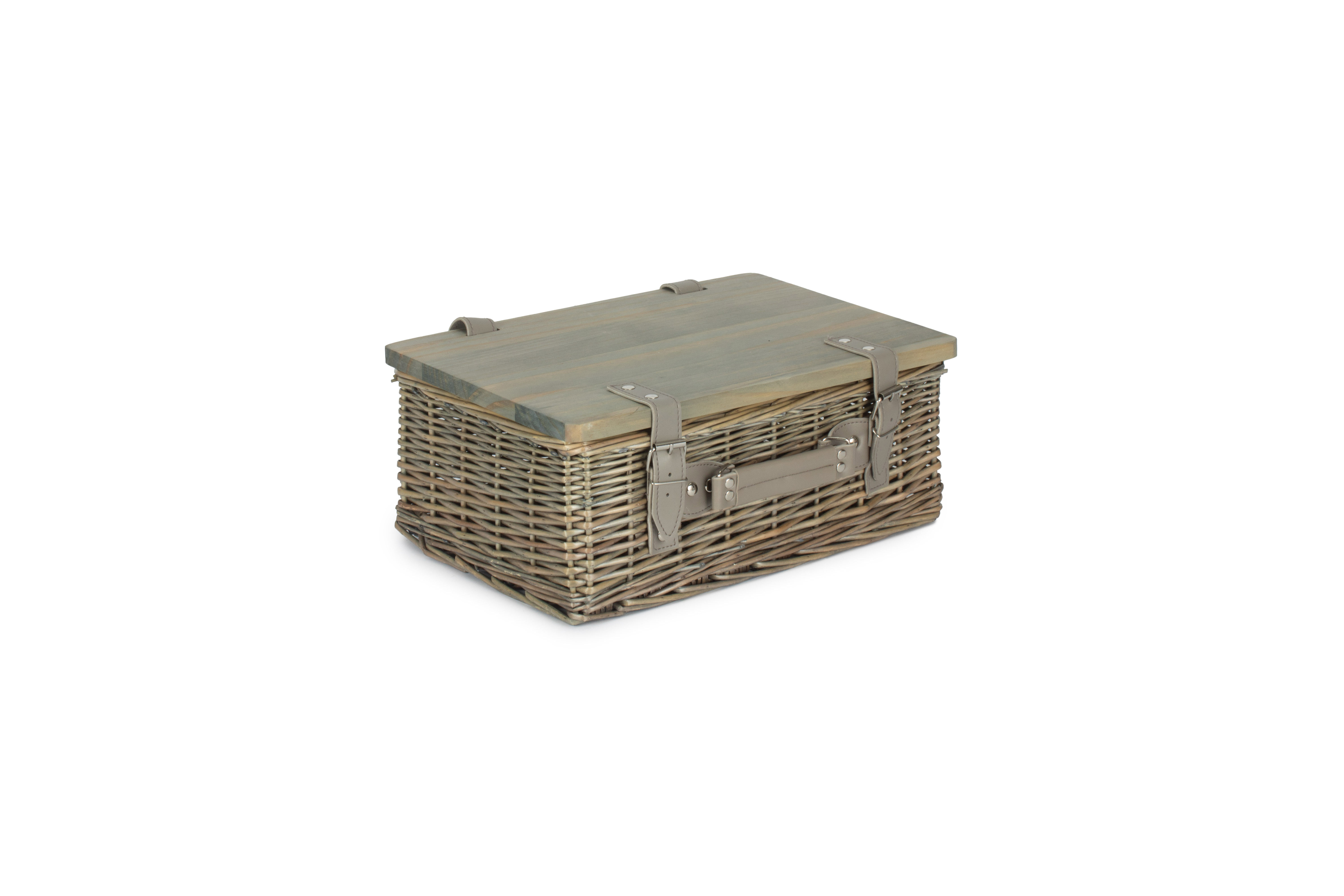 14" - 20" Full Antique Willow Hamper with Wooden Lid - Empty Willow Hamper Basket