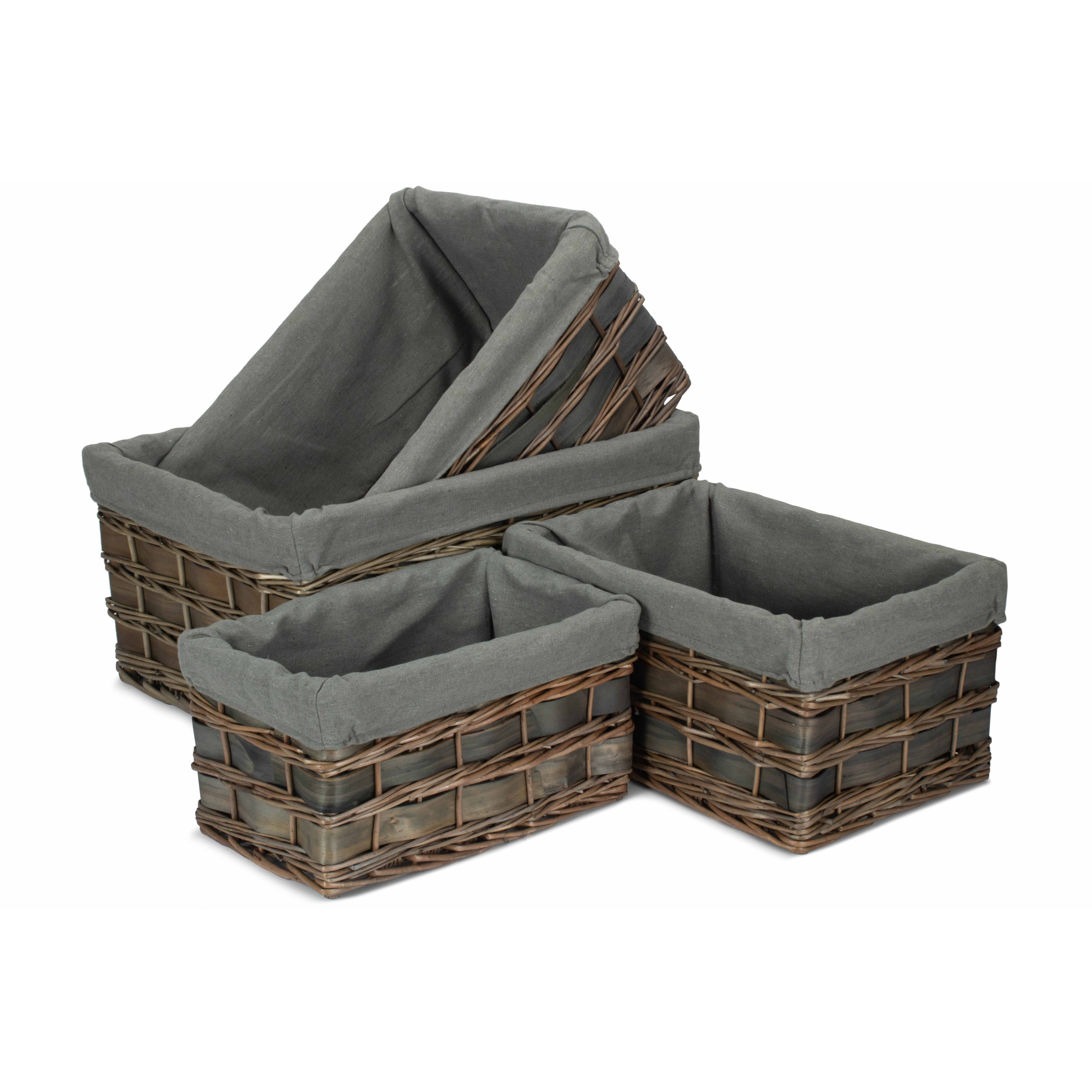 Grey Scandi Storage Baskets With Grey Sage Lining